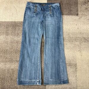 Seven7 Light Blue High-Rise Flare Jeans with Button Detail